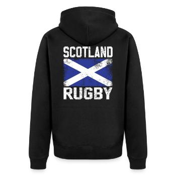 Maillot de rugby rétro en Ecosse - Veste à capuche bio Premium Unisexe - noir - Dos - Nico (187cm)