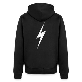 Vintage Blitz Dommer Strom - Unisex Premium Bio Zip Hoodie - Schwarz - Hinten - Nico (187cm)