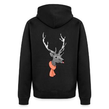 Hirsch - Unisex Premium Bio Zip Hoodie - Schwarz - Hinten - Nico (187cm)
