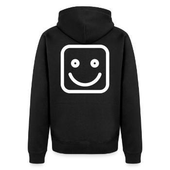Lachendes Smiley - Unisex Premium Bio Zip Hoodie - Schwarz - Hinten - Nico (187cm)