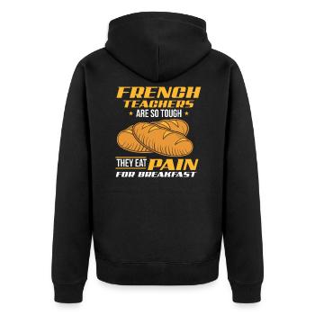 Français professeur manger douleur pour le petit déjeuner - Veste à capuche bio Premium Unisexe - noir - Dos - Nico (187cm)