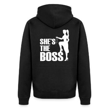 bdsm Gift She's The Boss - Unisex Premium Bio Zip Hoodie - Schwarz - Hinten - Nico (187cm)
