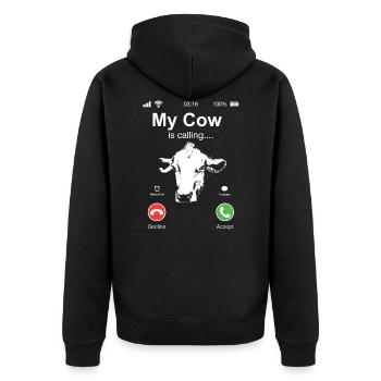 Meine Kuh ruft an T-Shirt Tier Bauernhof Anruf - Unisex Premium Bio Zip Hoodie - Schwarz - Hinten - Nico (187cm)