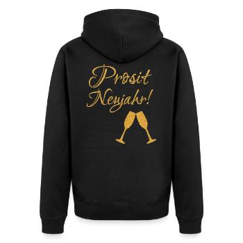 Silvester Prosit Neujahr Prost Sekt Party Outfit - Unisex Premium Bio Zip Hoodie - Schwarz - Hinten - Nico (187cm)