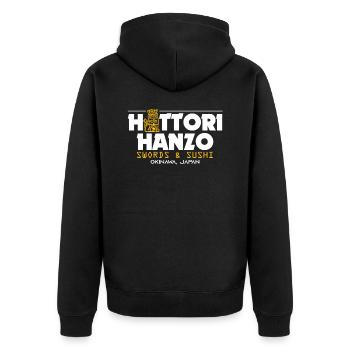 Hattori Hanzo Sword and Japan Sushi Gift - Unisex Premium Organic Zip Hoodie - black - Back - Nico (187cm)