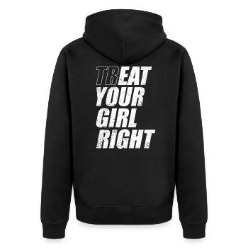 Treat & Eat Your Girl Right / Sex zum Valentinstag - Unisex Premium Bio Zip Hoodie - Schwarz - Hinten - Nico (187cm)