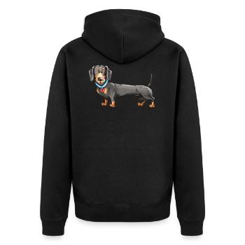 Dackel Geschenkidee - Unisex Premium Bio Zip Hoodie - Schwarz - Hinten - Nico (187cm)