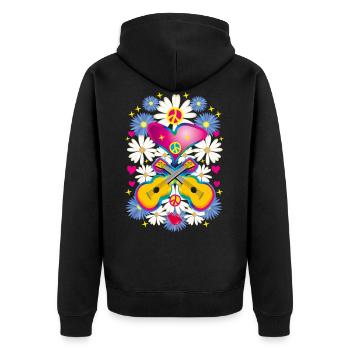 27 Cœurs Guitares Paix Fleur Enfants Fleurs - Veste à capuche bio Premium Unisexe - noir - Dos - Nico (187cm)