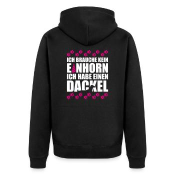 Ich brauche kein Einhorn ich habe einen Dackel - Unisex Premium Bio Zip Hoodie - Schwarz - Hinten - Nico (187cm)