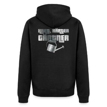 Hart, härter, Gärtner - Unisex Premium Bio Zip Hoodie - Schwarz - Hinten - Nico (187cm)