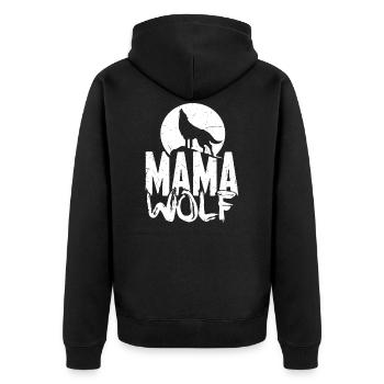 Mama Wolf Geschenk Familie Muttertag Kinder - Unisex Premium Bio Zip Hoodie - Schwarz - Hinten - Nico (187cm)
