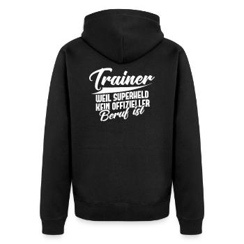 Fußball Trainer Geschenk Superheld Beruf Tennis - Unisex Premium Bio Zip Hoodie - Schwarz - Hinten - Nico (187cm)