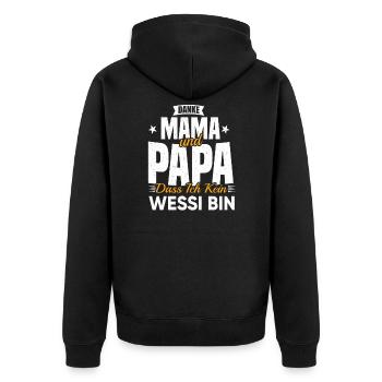 Funny East German Gift Funny Saying West Germany - Unisex Premium Bio Zip Hoodie - Schwarz - Hinten - Nico (187cm)