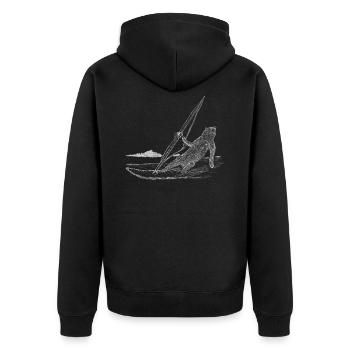 Windsurfender Bär surft cool über das Wasser - Unisex Premium Bio Zip Hoodie - Schwarz - Hinten - Nico (187cm)