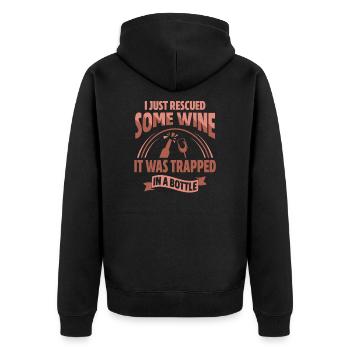 Just Rescued Some Wine It Was Trapped In A Bottle - Unisex Premium Bio Zip Hoodie - Schwarz - Hinten - Nico (187cm)