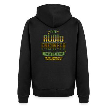 Sound Engineer Shirt I Solve Problems Gift Audio - Unisex Premium Bio Zip Hoodie - Schwarz - Hinten - Nico (187cm)