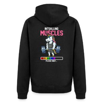Musculation T-shirt haltérophilie Licorne - Veste à capuche bio Premium Unisexe - noir - Dos - Nico (187cm)