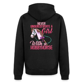 Hobbyhorse girl t-shirt horse riding funny - Unisex Premium Organic Zip Hoodie - black - Back - Nico (187cm)