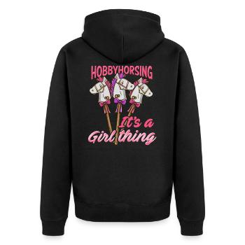 Hobbyhorsing T-Shirt Steckenpferd Reiter Pony - Unisex Premium Bio Zip Hoodie - Schwarz - Hinten - Nico (187cm)