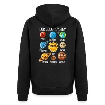 Solar System T-Shirt Planeten Universum Geschenk - Unisex Premium Bio Zip Hoodie - Schwarz - Hinten - Nico (187cm)