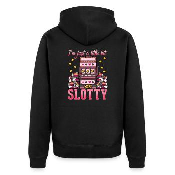 Slot Automat T-Shirt Casino Geld Glück Spieler Ass - Unisex Premium Bio Zip Hoodie - Schwarz - Hinten - Nico (187cm)