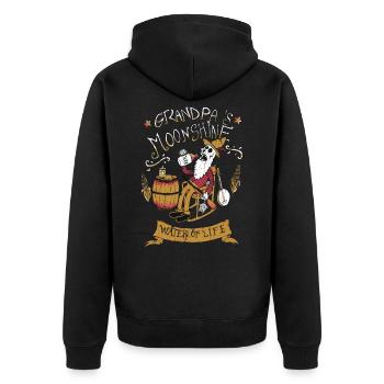 grandpa 's moonshine - Unisex Premium Bio Zip Hoodie - Schwarz - Hinten - Nico (187cm)