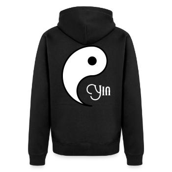 YIN YANG Partnerlook - Unisex Premium Bio Zip Hoodie - Schwarz - Hinten - Nico (187cm)