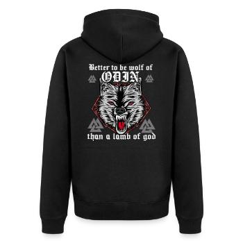Wikinger Odin T-Shirt Wolf Kampf Stark Barbar Ehre - Unisex Premium Bio Zip Hoodie - Schwarz - Hinten - Nico (187cm)