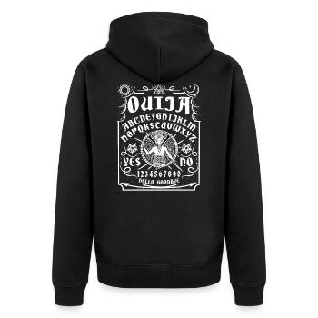 Ouija Board T-Shirt Luzifer Spiel Teufel Okkult - Unisex Premium Bio Zip Hoodie - Schwarz - Hinten - Nico (187cm)
