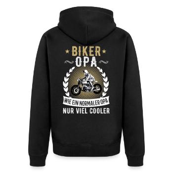 Biker Opa Motorrad - Unisex Premium Bio Zip Hoodie - Schwarz - Hinten - Nico (187cm)