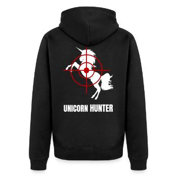 Unicorn hunter - Anti Einhorn Jäger - Unisex Premium Organic Zip Hoodie - black - Back - Nico (187cm)
