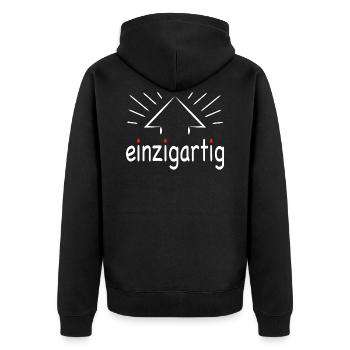 Einzigartig - Unisex Premium Bio Zip Hoodie - Schwarz - Hinten - Nico (187cm)