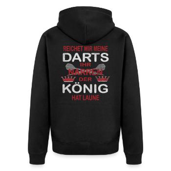Dart Darts 180 Champion Sport Club Verein Pfeil - Unisex Premium Bio Zip Hoodie - Schwarz - Hinten - Nico (187cm)