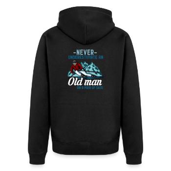 Vieil homme à skis t-shirt sport montagne hivernale - Veste à capuche bio Premium Unisexe - noir - Dos - Nico (187cm)