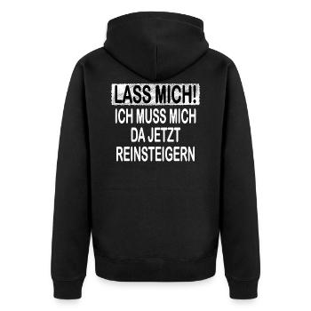 Lass Mich! - Unisex Premium Bio Zip Hoodie - Schwarz - Hinten - Nico (187cm)
