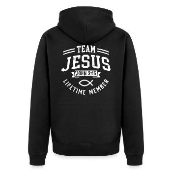 Team Jesus John 3:16 Membre à vie - Veste à capuche bio Premium Unisexe - noir - Dos - Nico (187cm)