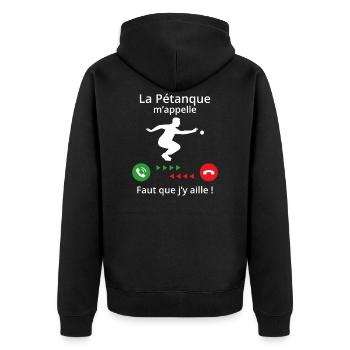 Die Boccia ruft mich an. - Unisex Premium Bio Zip Hoodie - Schwarz - Hinten - Nico (187cm)