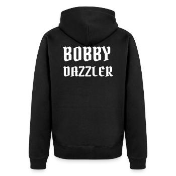 OAK ISLAND / TREASURE HUNTING: Bobby Dazzler - Unisex Premium Bio Zip Hoodie - Schwarz - Hinten - Nico (187cm)