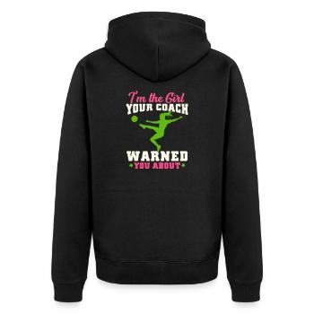 Je suis la fille que ton entraîneur t'a mise en garde contre le football - Veste à capuche bio Premium Unisexe - noir - Dos - Nico (187cm)
