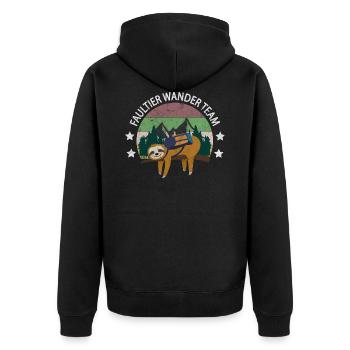 Faultier Wander Team wandern Wanderung - Unisex Premium Bio Zip Hoodie - Schwarz - Hinten - Nico (187cm)