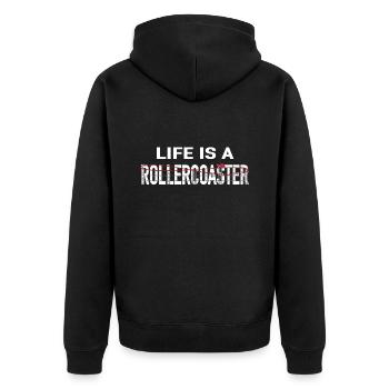 Leben Achterbahn Rollercoaster Freizeitpark - Unisex Premium Bio Zip Hoodie - Schwarz - Hinten - Nico (187cm)