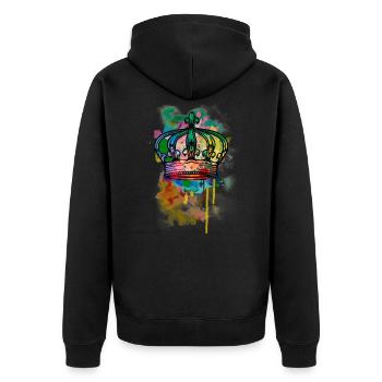 Krone in bunt - Unisex Premium Bio Zip Hoodie - Schwarz - Hinten - Nico (187cm)