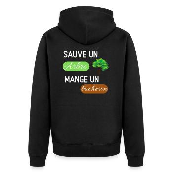 t shirt sauve un arbre mange un bûcheron humour - Veste à capuche bio Premium Unisexe - noir - Dos - Nico (187cm)