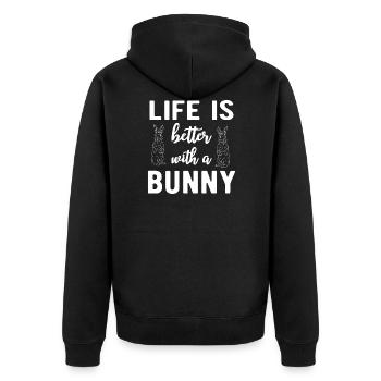 RABBITS: Life With - Unisex Premium Organic Zip Hoodie - black - Back - Nico (187cm)