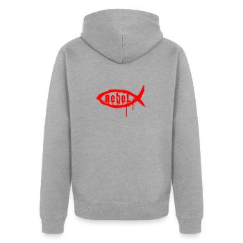 Rebel - Veste à capuche bio Premium Unisexe - gris chiné - Dos - Nico (187cm)