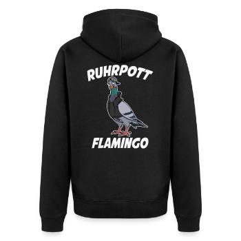 Ruhrpott Flamingo Ruhrgebiet Taube - Unisex Premium Bio Zip Hoodie - Schwarz - Hinten - Nico (187cm)