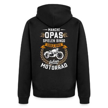 ...Coole Opas fahren Motorrad - Unisex Premium Bio Zip Hoodie - Schwarz - Hinten - Nico (187cm)