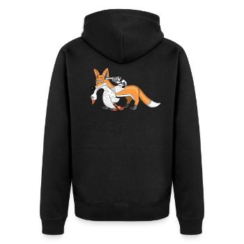 Fuchs mit Gans - Unisex Premium Bio Zip Hoodie - Schwarz - Hinten - Nico (187cm)