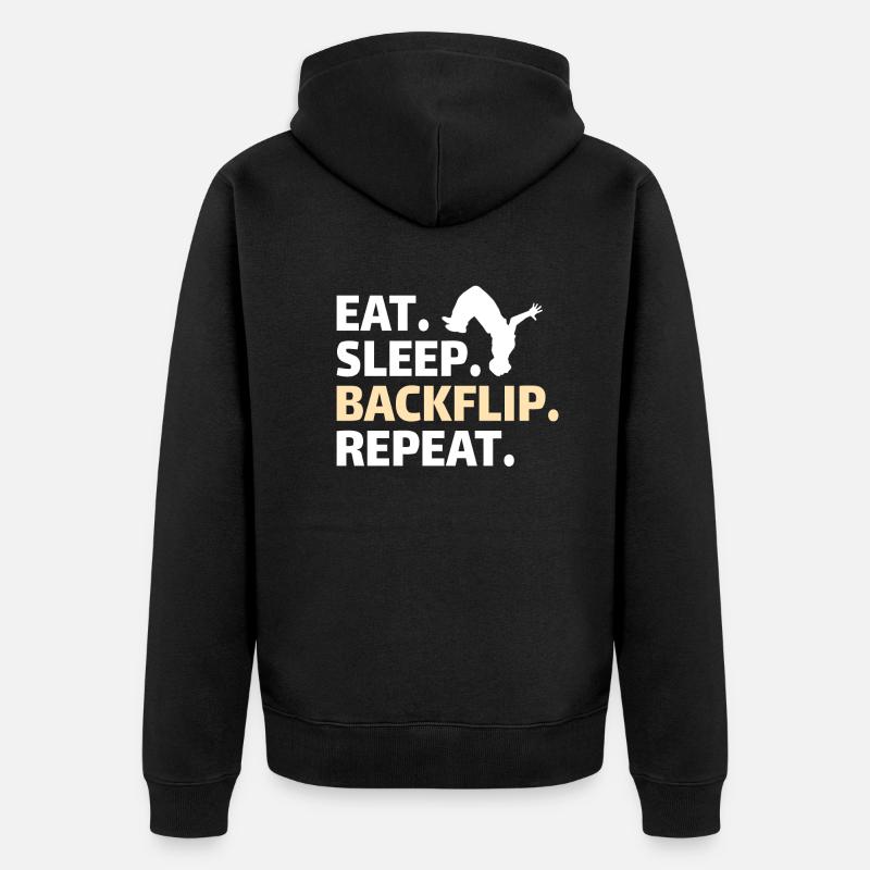GYMNASTICS: eat,backflip,sleep,repeat - Unisex Premium Bio Zip Hoodie - Schwarz