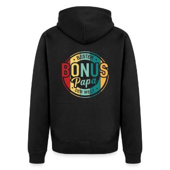 Bonus Papa Bester Bonuspapa Bonusvater T-Shirt - Unisex Premium Bio Zip Hoodie - Schwarz - Hinten - Nico (187cm)